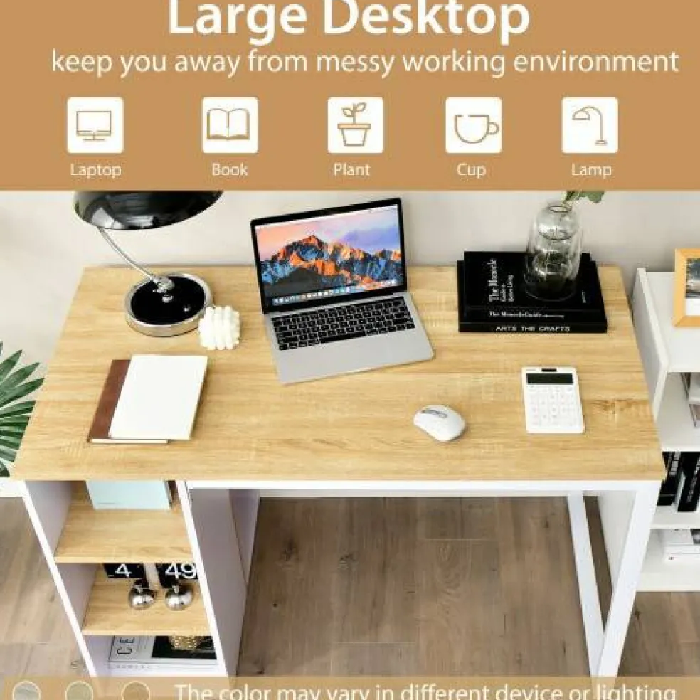Computer Desk with 5 Side Shelves and Metal Frame