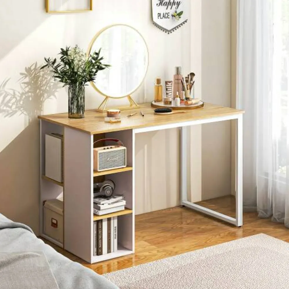 Computer Desk with 5 Side Shelves and Metal Frame
