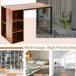 Computer Desk with 5 Side Shelves and Metal Frame