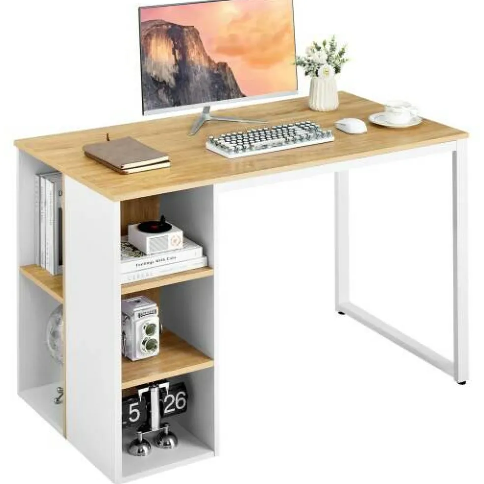 Computer Desk with 5 Side Shelves and Metal Frame