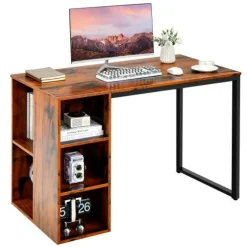 Computer Desk with 5 Side Shelves and Metal Frame