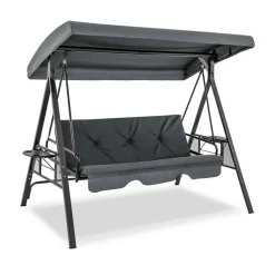 Convertible 3-Seat Patio Porch Swing Chair to Flat Bed with Adjustable Canopy - 80" x 51" x 67" (L x W x H)