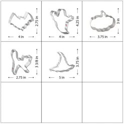 CookieCutter.com 5 Piece Halloween Cookie Cutter Set Scary Cat, Ghost, Flat Pumpkin, Witch Hat, Bat, Metal Shapes Made in USA, Silver