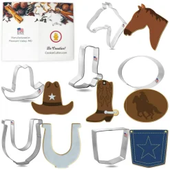 CookieCutter.com Rodeo Cowboy 6 Piece Cookie Cutters Set, Horse, Cowboy Boot, Hat, Horse Shoe, Back Pocket, Tin Plate Steel, USA