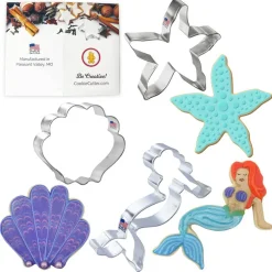 CookieCutter.Com Under The Sea Cookie Cutter 3 Pc Set – 3.5 in Seashell, 4 in Starfish, 4.5 in Mermaid