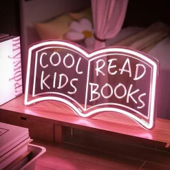 Cool Kids Read Books Neon Sign – Pink LED Book Wall Decor, Dimmable Reading Corner Neon Light, Library & Classroom Decoration, Kids Bedroom Reading Room Sign, Book Lover Gift, USB Powered