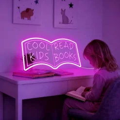Cool Kids Read Books Neon Sign – Pink LED Book Wall Decor, Dimmable Reading Corner Neon Light, Library & Classroom Decoration, Kids Bedroom Reading Room Sign, Book Lover Gift, USB Powered
