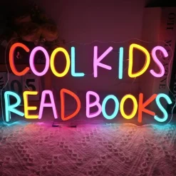 Cool Kids Read Books Neon Sign – 20" LED Reading Corner Light for Classroom, Library & Book Nook Decor, Dimmable USB-Powered Neon Wall Sign for Kids Room, Teen Bedroom & Book Club Gifts