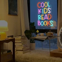 Cool Kids Read Books Neon Sign LED Wall Decor, Dimmable USB Library Reading Room Light Up Sign for Classroom Bedroom Study Corner Decor