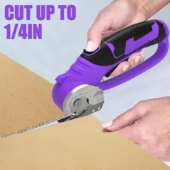 Cordless Electric Scissors with LED Light, 4V Rechargeable Self-Sharpening Rotary Cutter for Fabric, Cardboard, Leather & Carpet, 340 RPM Heavy Duty Craft Tool with Safety Lock (Purple)