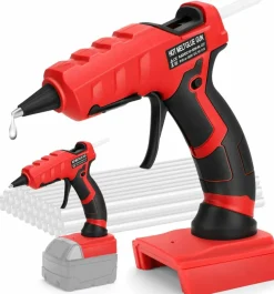 Cordless Hot Glue Gun for Milwaukee 18V Battery, Hot Glue Gun Kit for Milwaukee Tools in Crafting, Wood, PVC, Glass, Home Repair with 30 Pcs 0.27 * 5.9 inch Hot Glue Sticks (Battery Not Included)