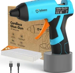 Cordless Hot Glue Gun, 15s Fast Preheating with 2Ah Built-in Battery Hot Melt Glue Gun, Smart Power-Off, Kit with 25 Pcs Premium Mini Glue Sticks and USB-C Charging Port