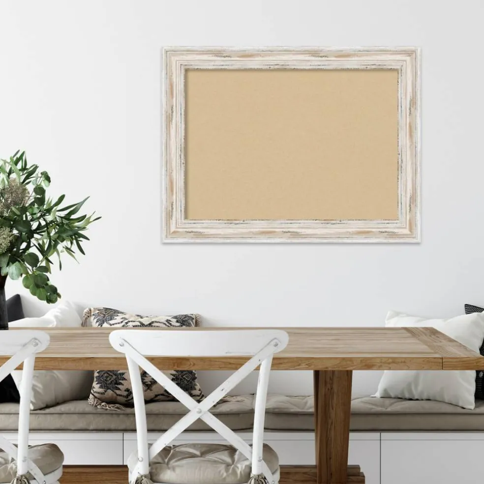 Cork Board, Alexandria White Wash Wood Frame - Bulletin Board, Organization Board, Pin Board