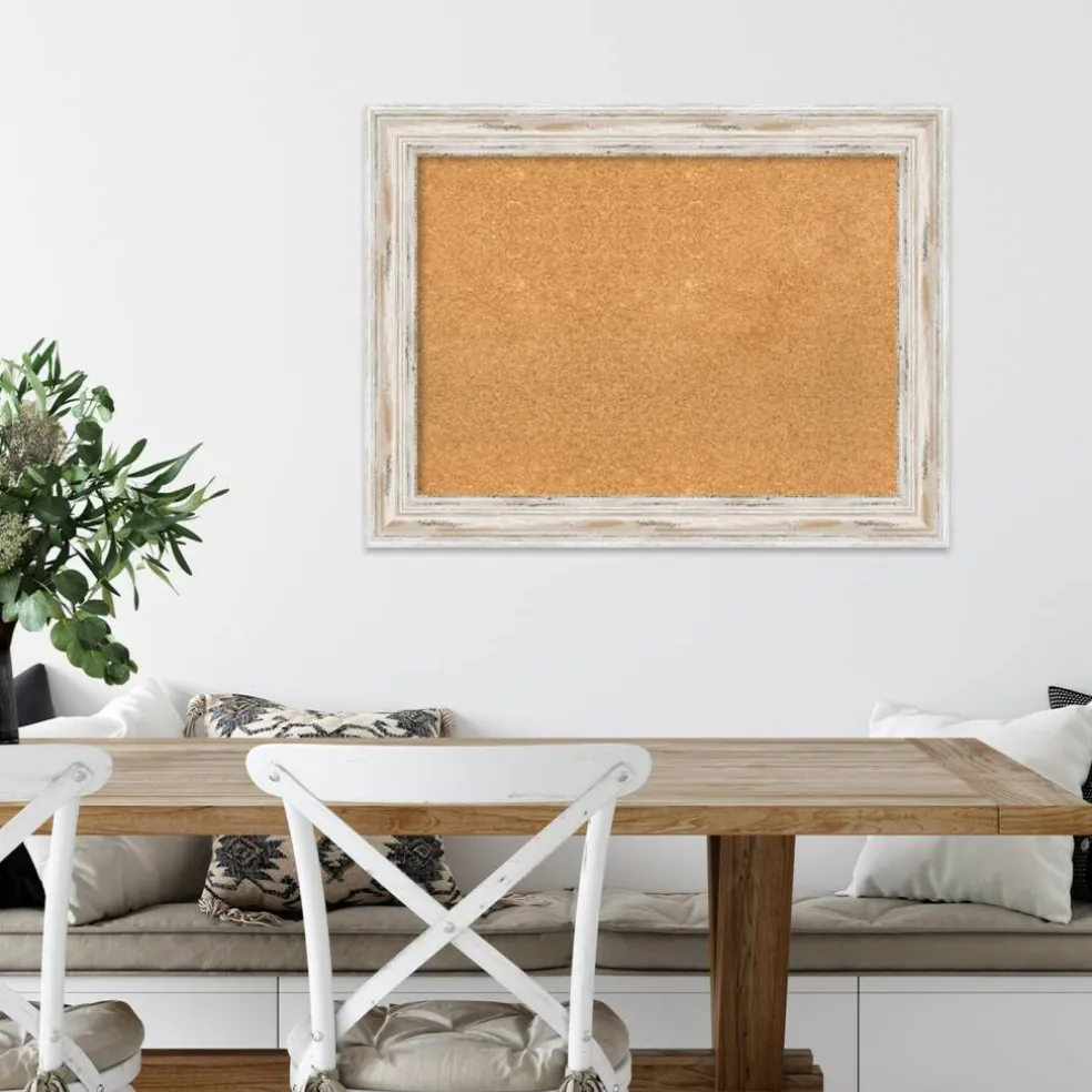 Cork Board, Alexandria White Wash Wood Frame - Bulletin Board, Organization Board, Pin Board