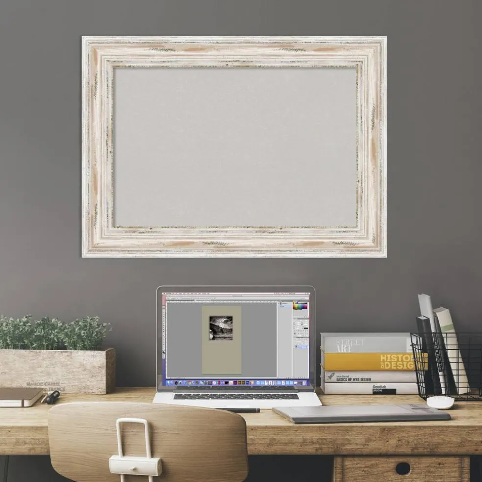 Cork Board, Alexandria White Wash Wood Frame - Bulletin Board, Organization Board, Pin Board