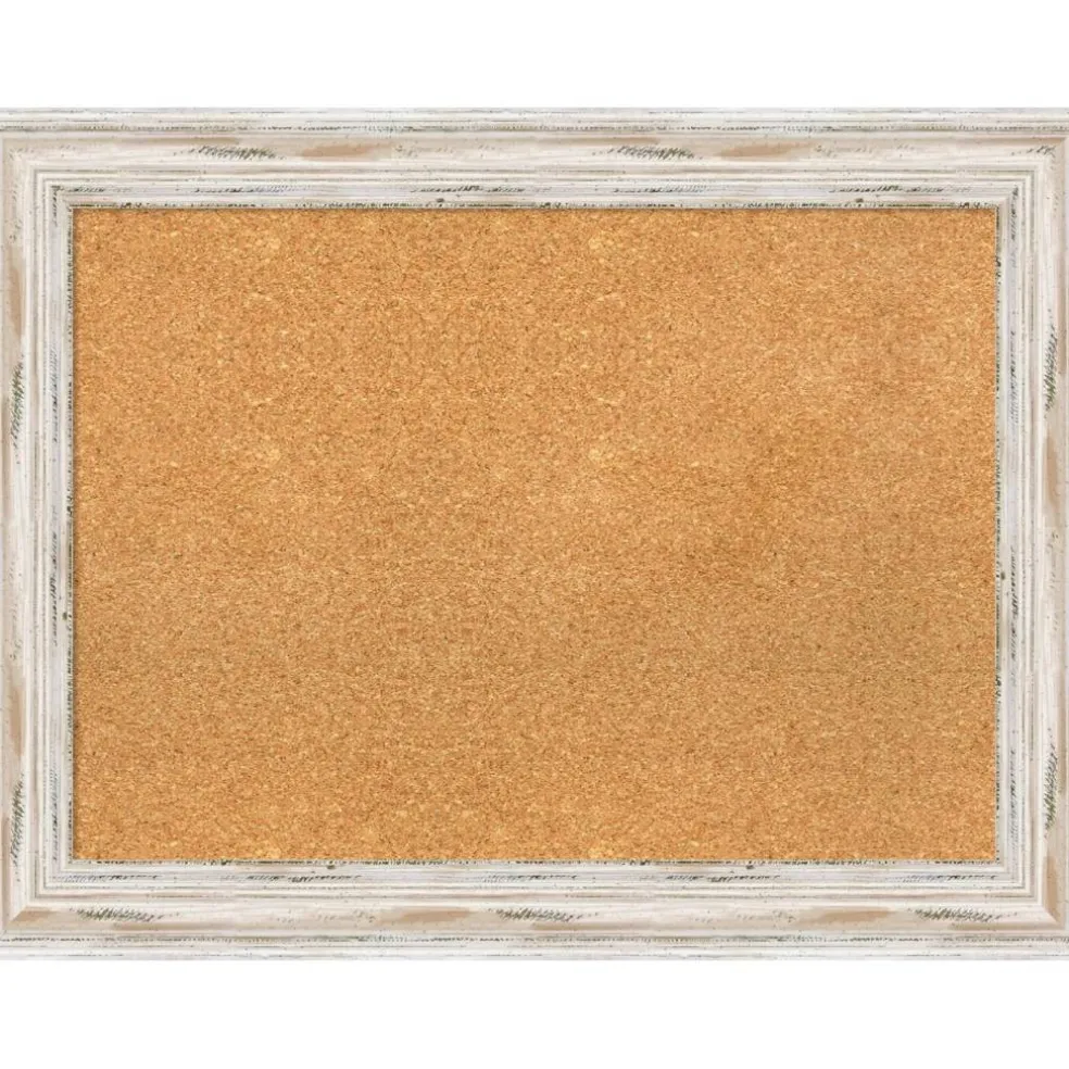 Cork Board, Alexandria White Wash Wood Frame - Bulletin Board, Organization Board, Pin Board