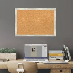 Cork Board, Crackled Metallic Narrow Frame - Bulletin Board, Organization Board, Pin Board