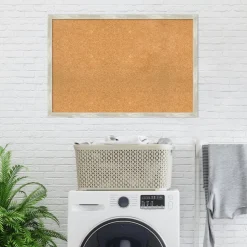 Cork Board, Crackled Metallic Narrow Frame - Bulletin Board, Organization Board, Pin Board