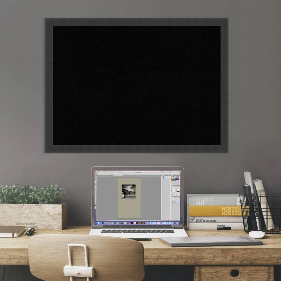 Cork Board, Mezzanotte Black Wood Frame - Bulletin Board, Organization Board, Pin Board