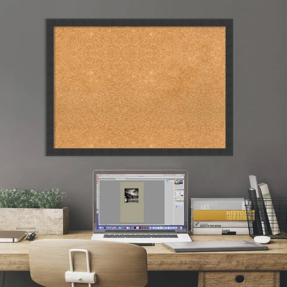 Cork Board, Mezzanotte Black Wood Frame - Bulletin Board, Organization Board, Pin Board