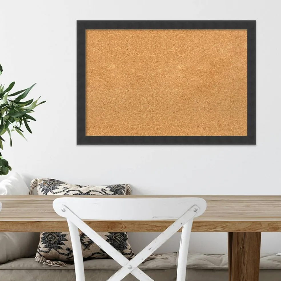 Cork Board, Mezzanotte Black Wood Frame - Bulletin Board, Organization Board, Pin Board