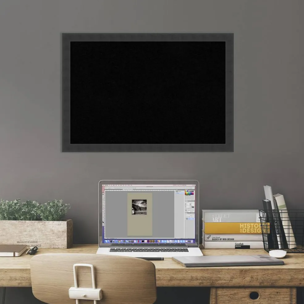 Cork Board, Mezzanotte Black Wood Frame - Bulletin Board, Organization Board, Pin Board