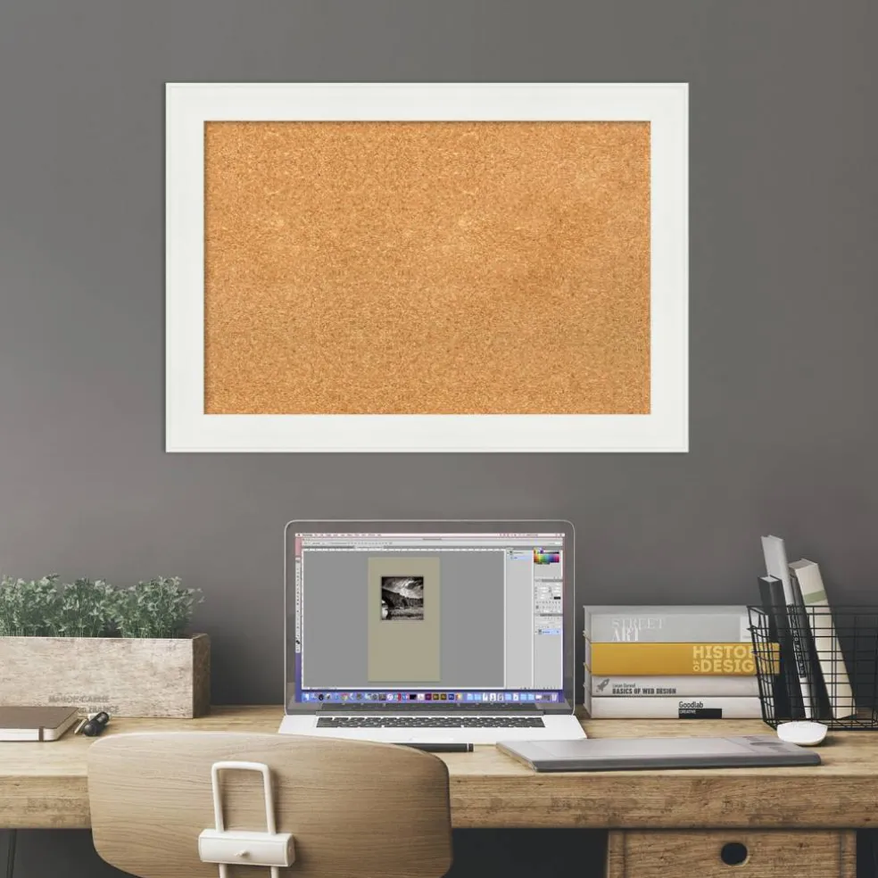 Cork Board, Vanity White Narrow Frame - Bulletin Board, Organization Board, Pin Board