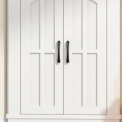 Corner Cabinet with LED Light Storage Farmhouse White Walnut