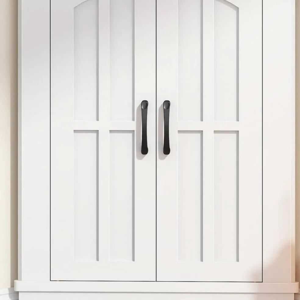 Corner Cabinet with LED Light Storage Farmhouse White Walnut