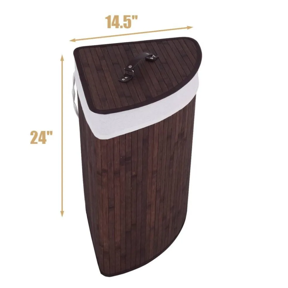 Corner Laundry Hamper Basket with Lid Removable Liner Wicker Black