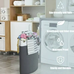 Corner Laundry Hamper Basket with Lid Removable Liner Wicker Black