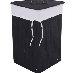 Corner Laundry Hamper Basket with Lid Removable Liner Wicker Black