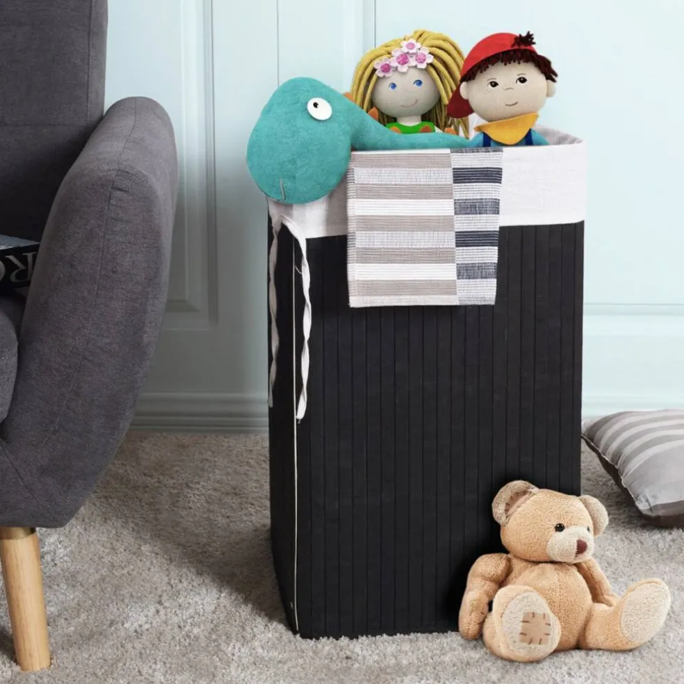 Corner Laundry Hamper Basket with Lid Removable Liner Wicker Black