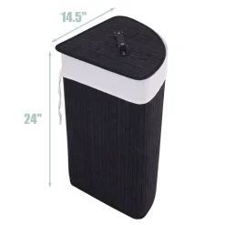 Corner Laundry Hamper Basket with Lid Removable Liner Wicker Black