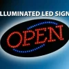 COSCO LED "Open" Lighted Sign, 9.5"H x 19"W x 2"D, Black With Red/Blue Lights