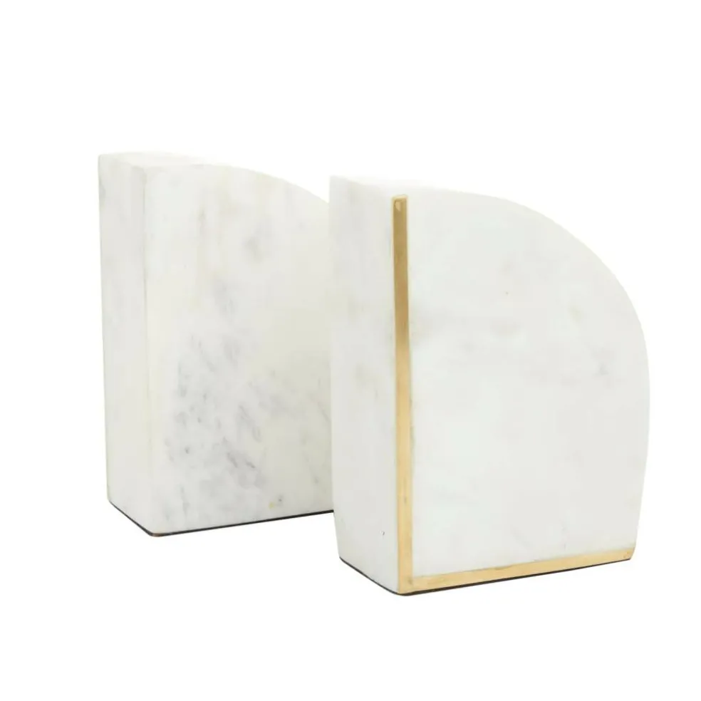 CosmoLiving by Cosmopolitan White Marble Glam Bookends, 6" x 4" x 2"