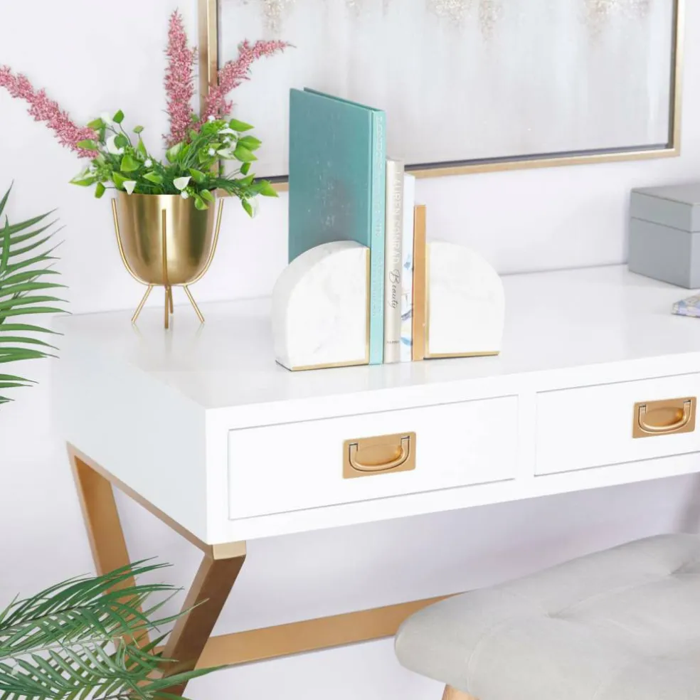 CosmoLiving by Cosmopolitan White Marble Glam Bookends, 6" x 4" x 2"