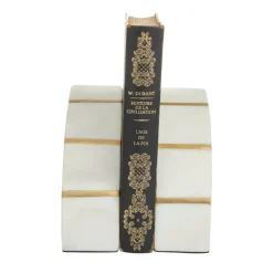 CosmoLiving by Cosmopolitan White Marble Glam Bookends, 5" x 5" x 2"