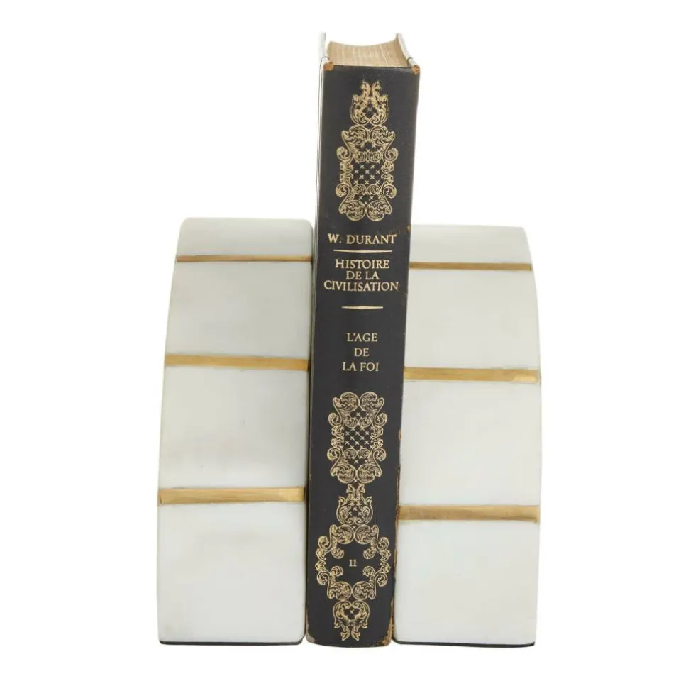 CosmoLiving by Cosmopolitan White Marble Glam Bookends, 5" x 5" x 2"