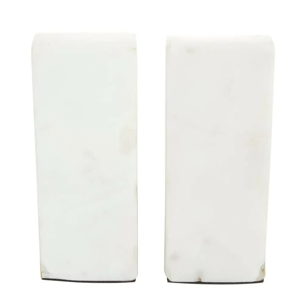 CosmoLiving by Cosmopolitan White Marble Glam Bookends, 5" x 5" x 2"