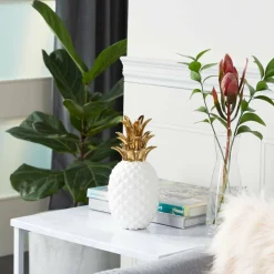 CosmoLiving by Cosmopolitan White Porcelain Modern Decorative Pineapple, 10" x 4" x 4"