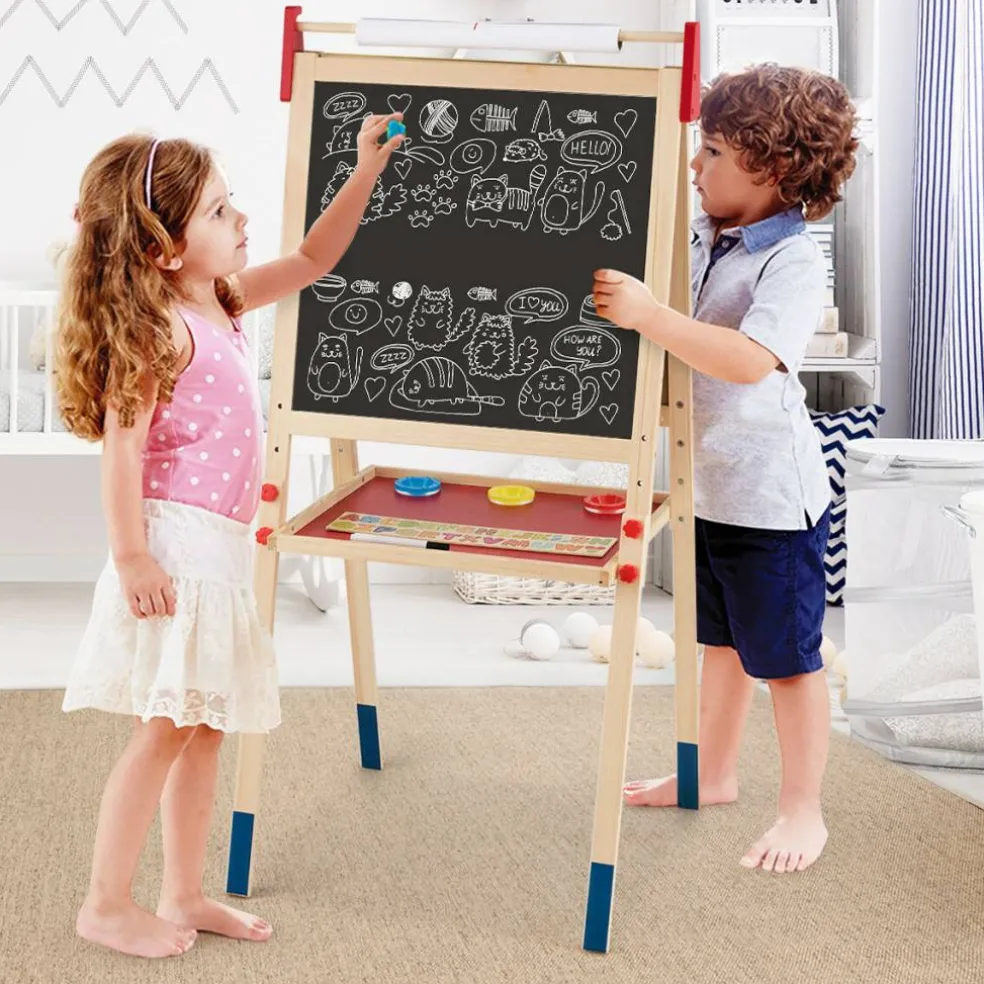 Costway All-in-One Wooden Kid's Art Easel Height Adjustable Paper Roll