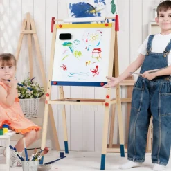 Costway All-in-One Wooden Kid's Art Easel Height Adjustable Paper Roll