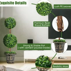 Costway 36'' Artificial Topiary Double Ball Tree Indoor Outdoor UV Resistant