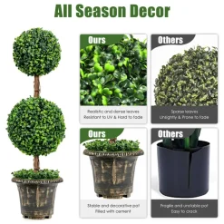 Costway 36'' Artificial Topiary Double Ball Tree Indoor Outdoor UV Resistant
