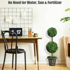 Costway 36'' Artificial Topiary Double Ball Tree Indoor Outdoor UV Resistant