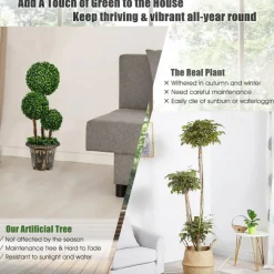 Costway 30'' Artificial Topiary Triple Ball Tree Indoor Outdoor UV Resistant