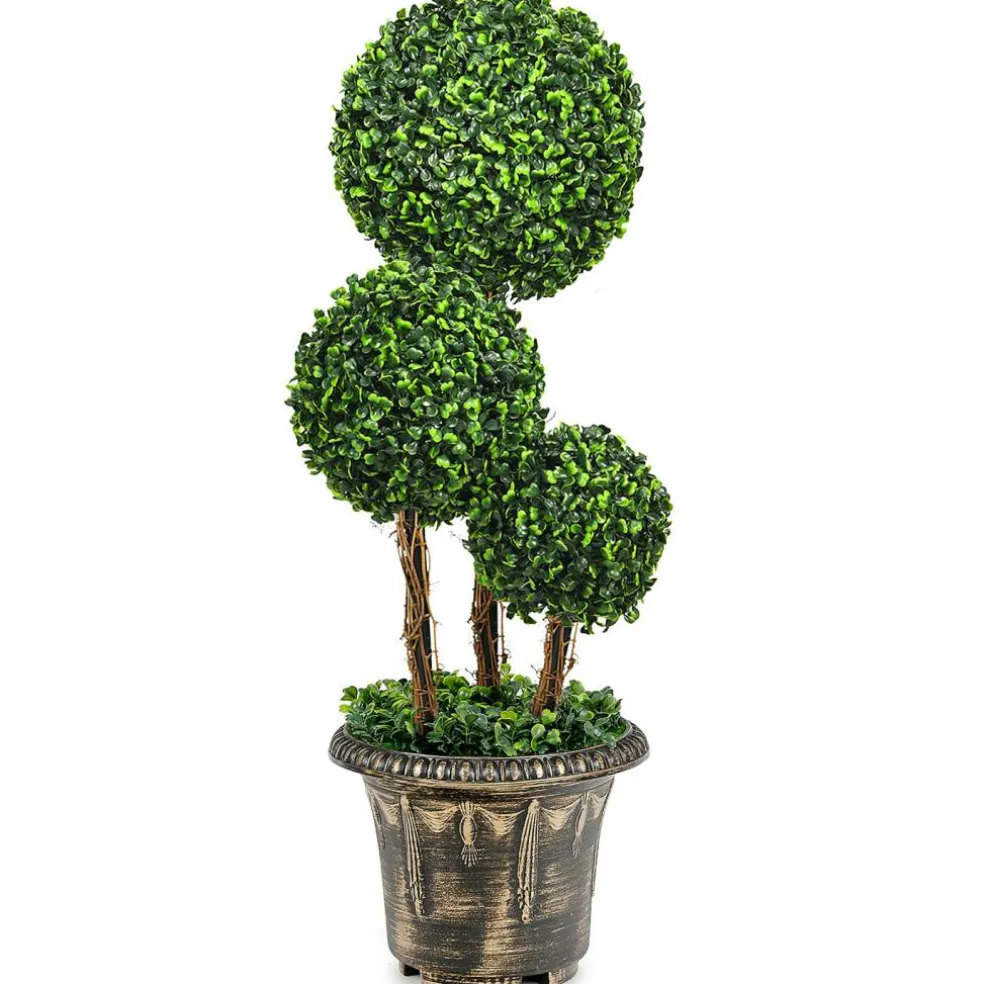 Costway 30'' Artificial Topiary Triple Ball Tree Indoor Outdoor UV Resistant