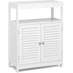 Costway Bathroom Floor Cabinet Free Standing Storage Organizer w/ Double Shutter Doors