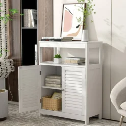 Costway Bathroom Floor Cabinet Free Standing Storage Organizer w/ Double Shutter Doors